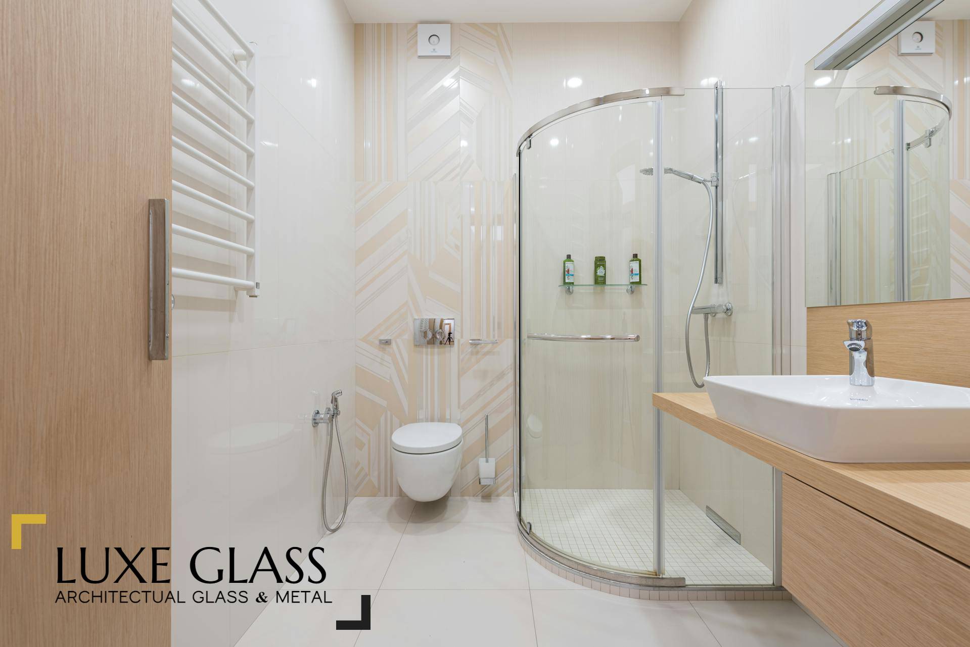 Custom arched shower door installation Greater Boston LUXE Glass