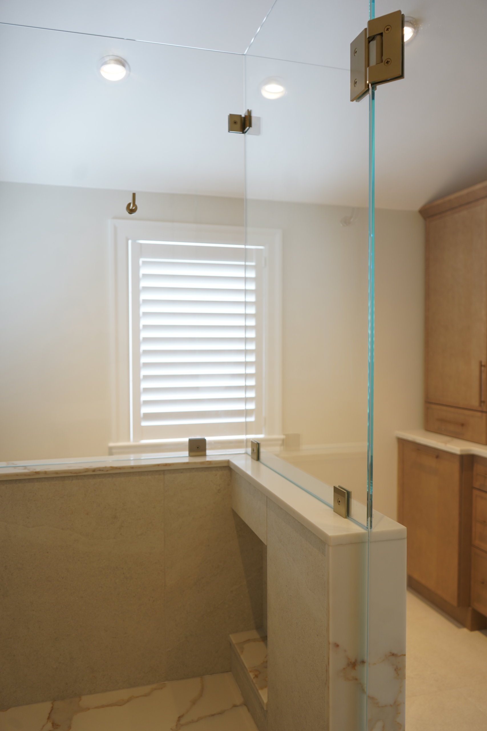 Semi-frameless shower door installation Newton MA Luxe Glass