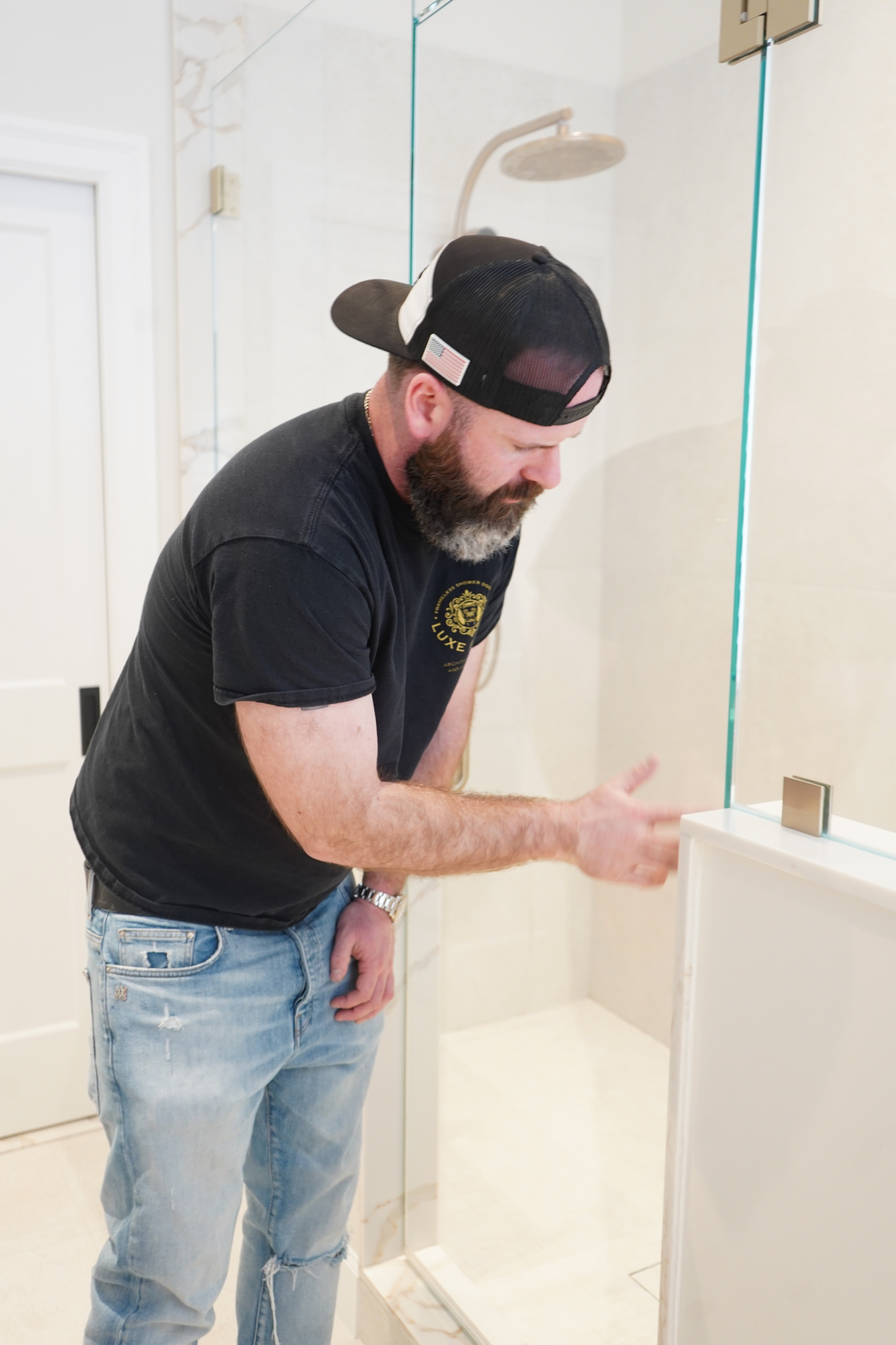 Luxe Glass sliding shower door installation Newton MA