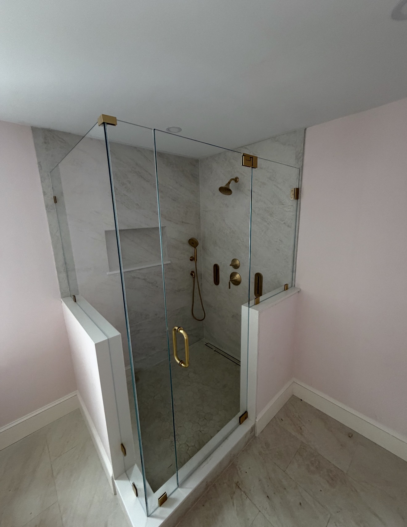 Custom bronze shower door hinges Boston MA — Frameless Shower Doors by Luxe Glass