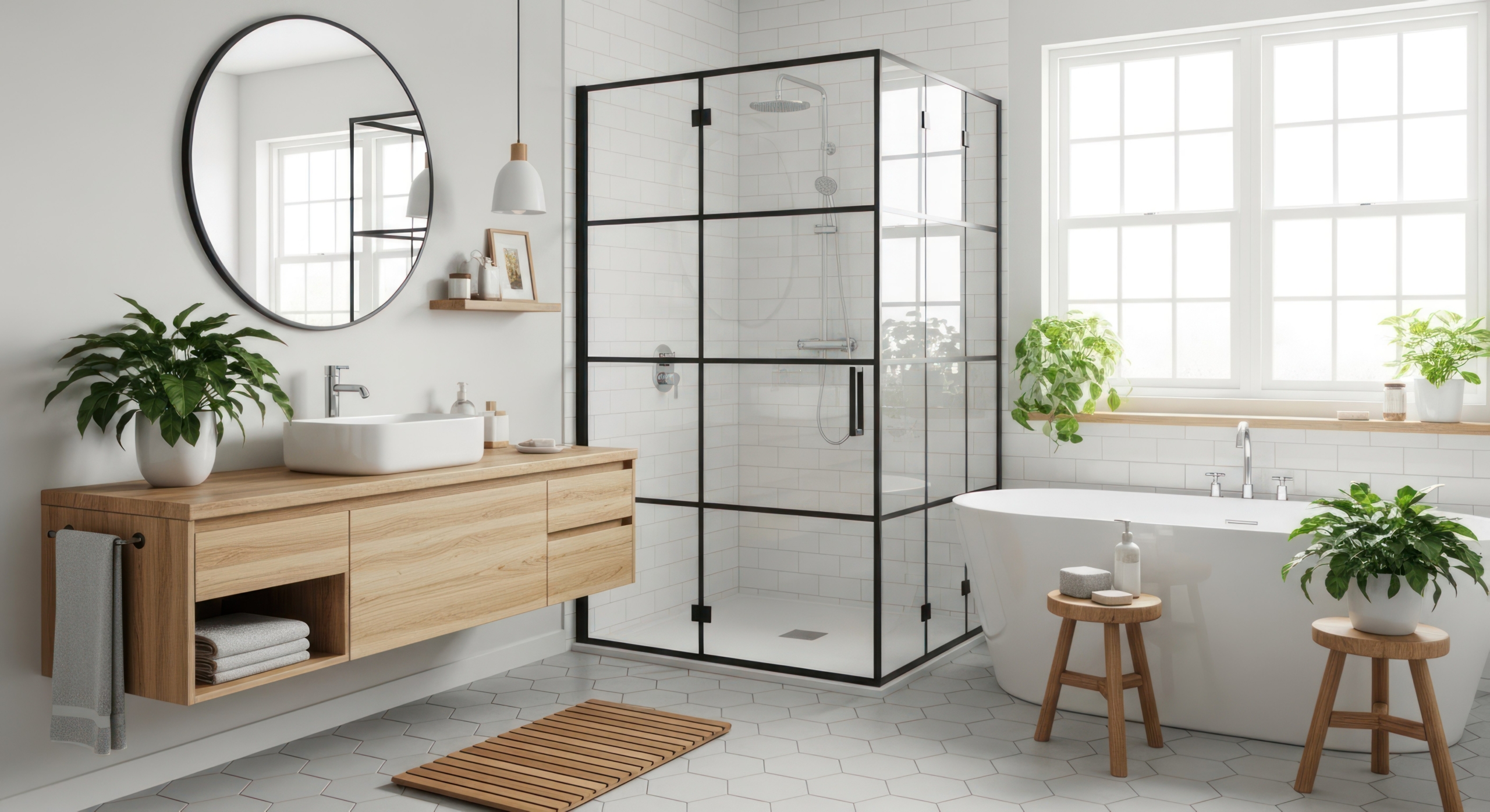 Black framed Crittall style shower doors Boston MA