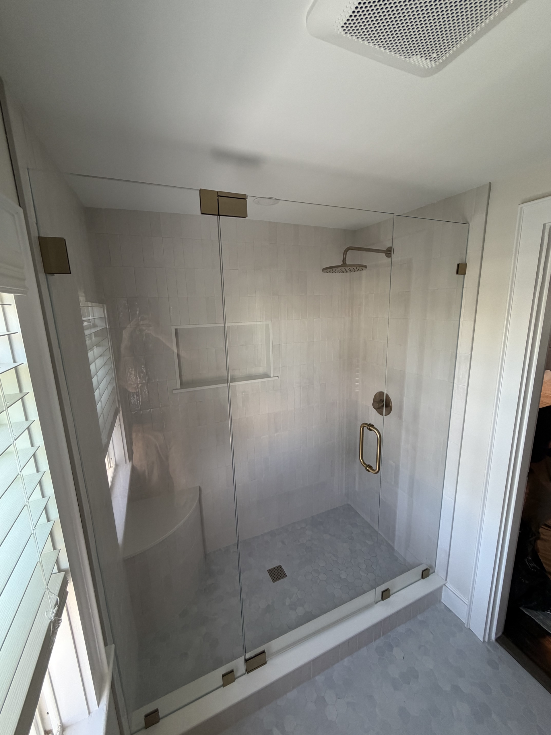 Custom pivot frameless shower door Boston MA LUXE Glass